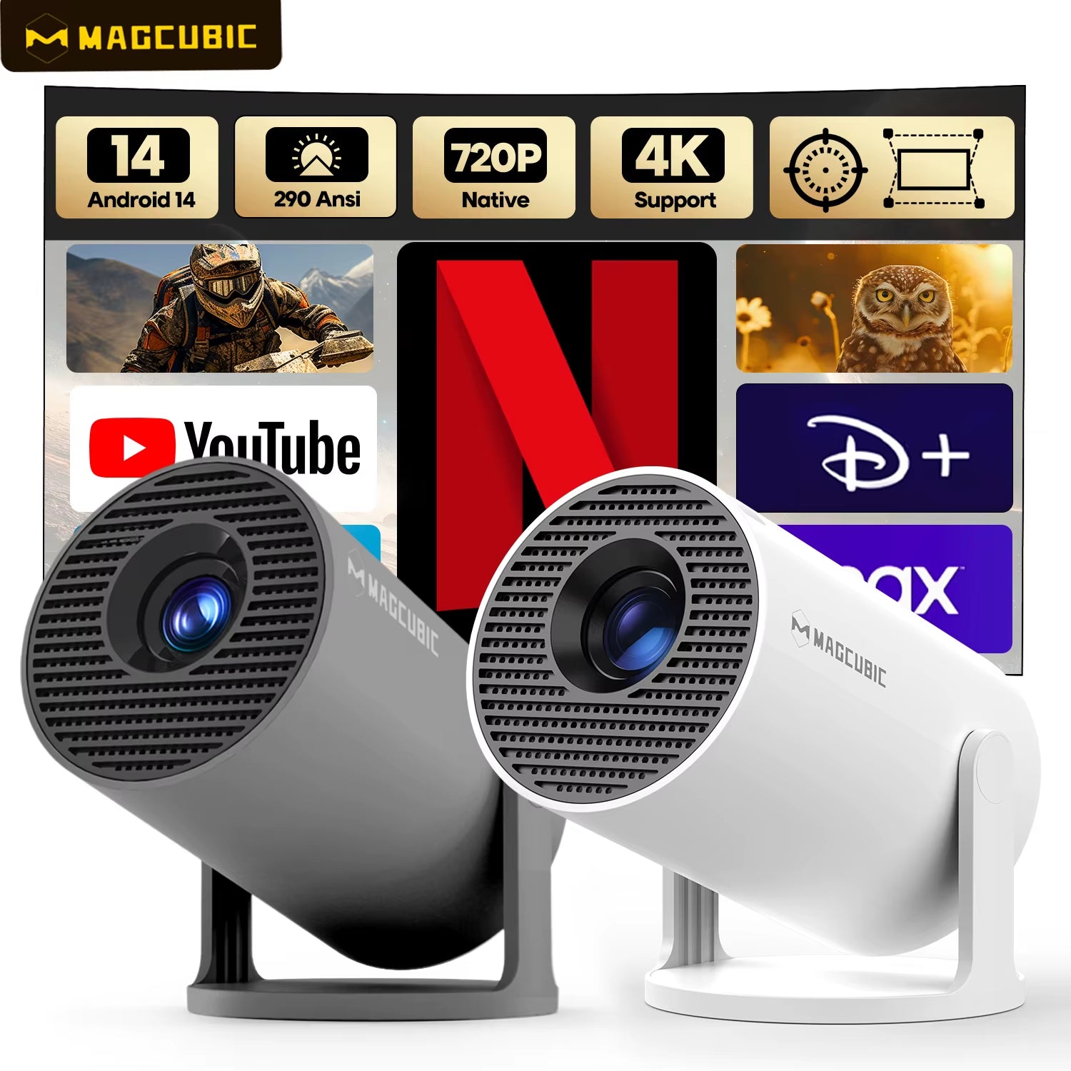 Projector 4K HD Android14 HY300 Pro Wifi6 290ANSI Allwinner H726 BT5.4 1080P 1280*720P Cinema Outdoor Portable Projetor